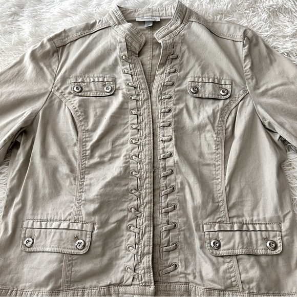Dressbarn Military Inspired Cotton Utility Jacket Khaki Beige Size XL - Picture 13 of 16